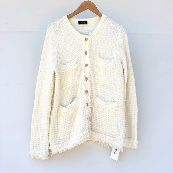ME+EM Longline Boucle Knit Jacket Lady Jacket Cream Ecru Ivory 8 Cotton - Picture 2 of 10